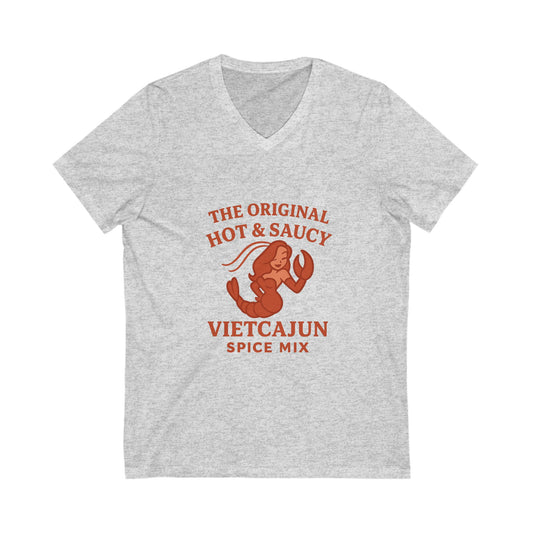 You will look Hot and Saucy in our Unisex Jersey Short Sleeve V-Neck Tee