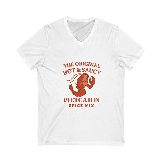 You will look Hot and Saucy in our Unisex Jersey Short Sleeve V-Neck Tee